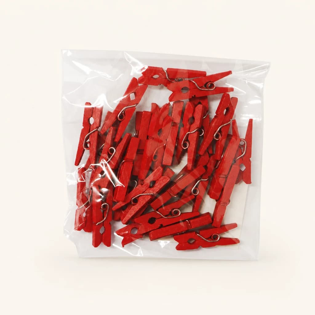 Pinza mini decorativa vermella, lote de 2 paquetes de 24 unidades