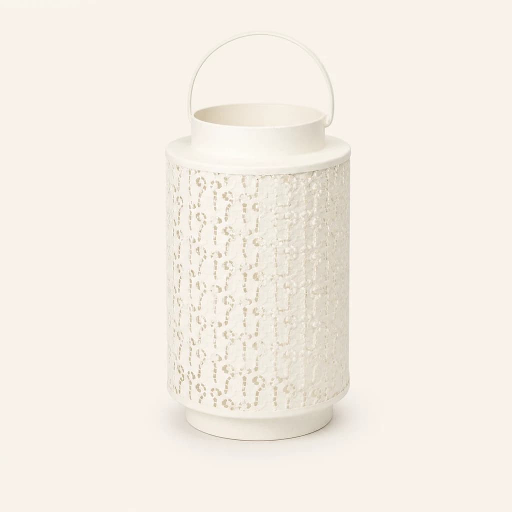 Farol de mosaico blanco y crema