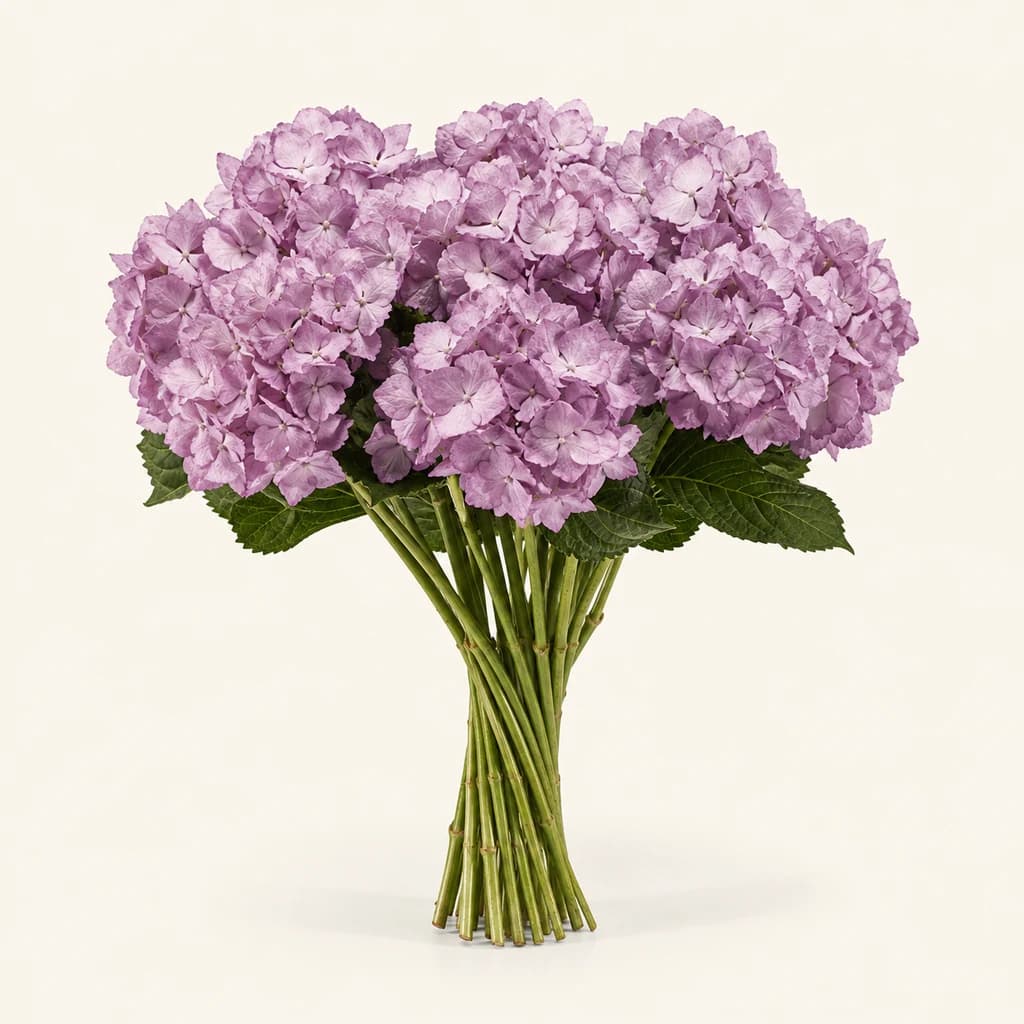 Bouquet de 15 Hydrangea (hortensias) mauve peintes 60 cm