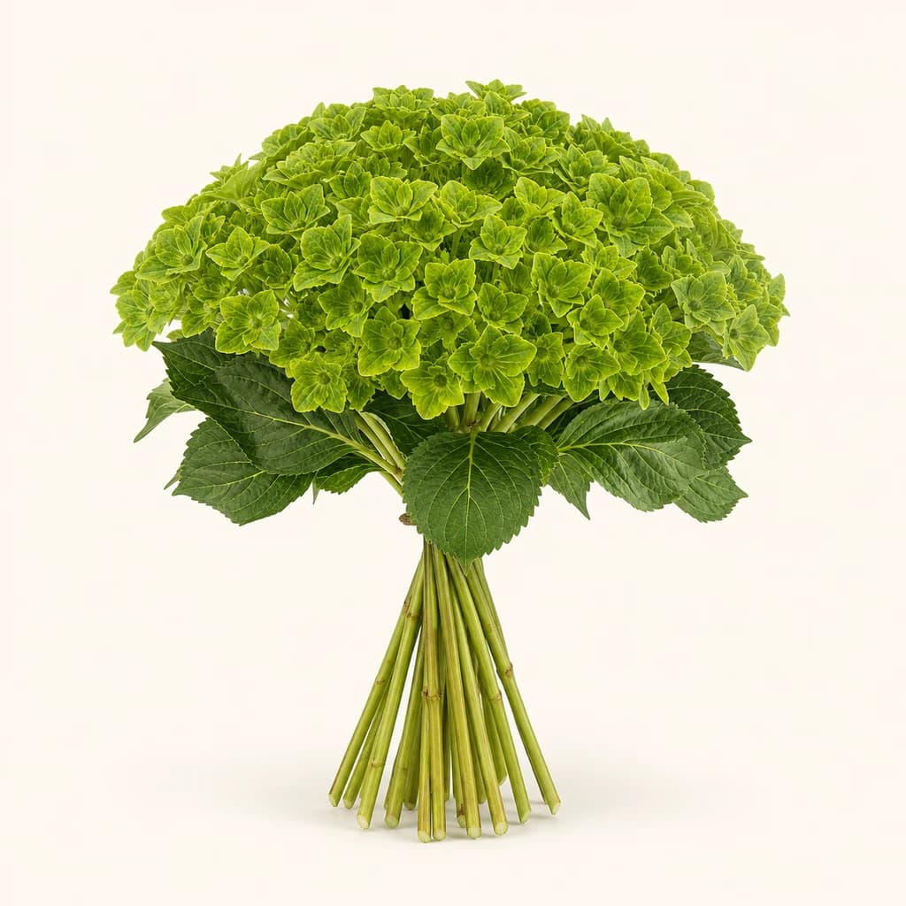 Ramo de hortênsia verde Green Emerald (Hydrangea macrophylla), Flor fresca de 60 cm de comprimento, 20 hastes