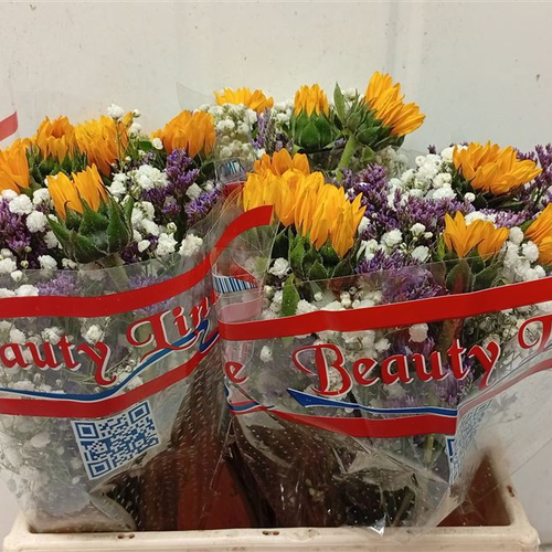 Bouquet Tournesol et Limonium, 37 cm de tige