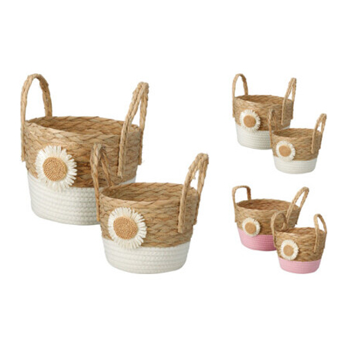 6 conjuntos de 2 cestas Girassol Mix branco e rosa, 18 cm de altura (6 unids)