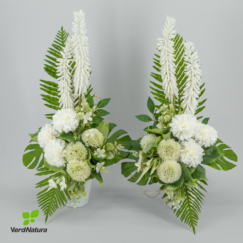 Búcar artificial de zínnia blanc, 2 peces, 60 cm de llarg, lot de 2 unitats